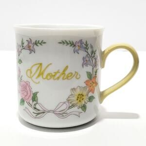 Vtg Floral Mother Mug Treasure Master Yellow Handle Cup Japan
